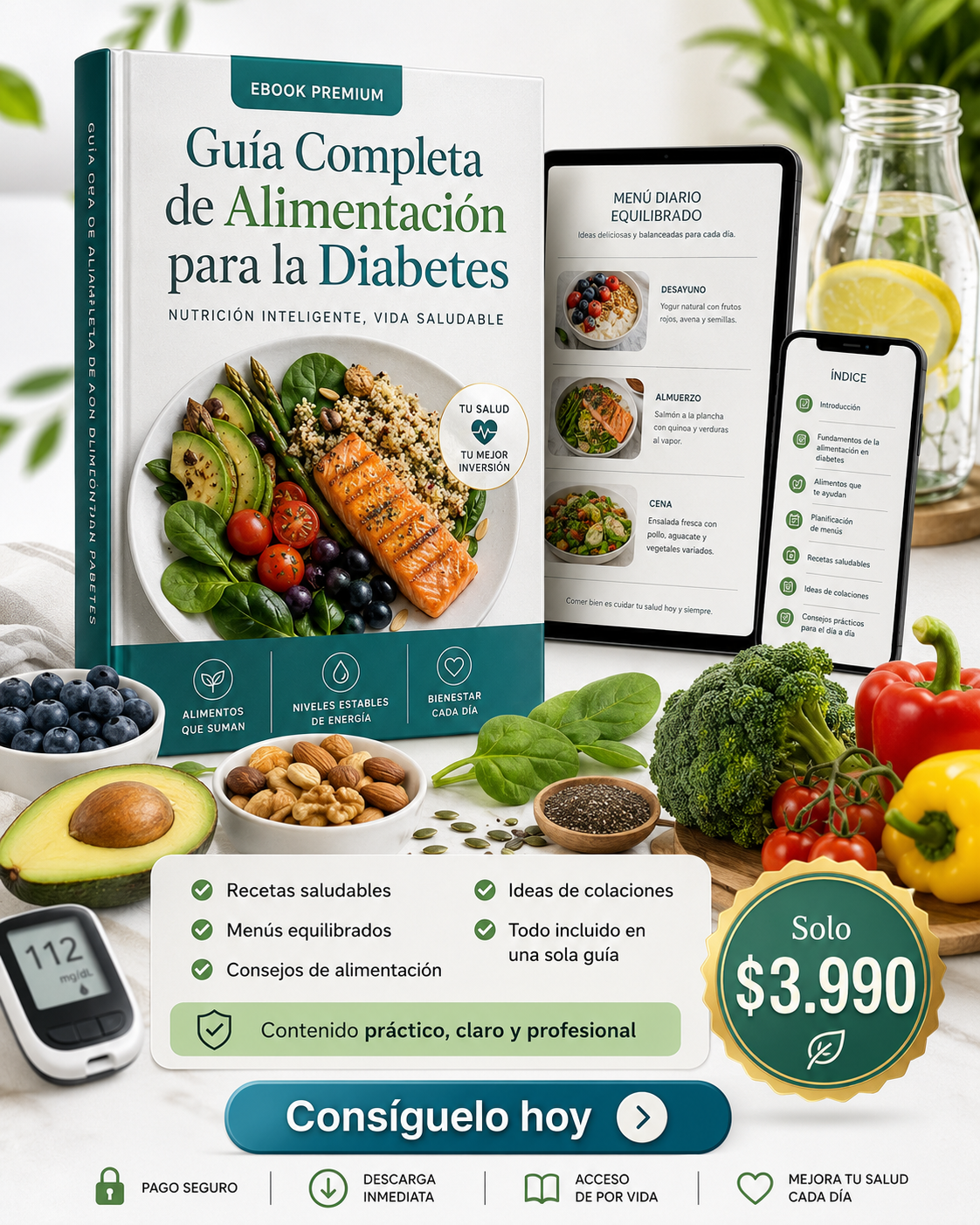 Guía Premium de Alimentación para la Diabetes | Recetas, Menús y Consejos Prácticos